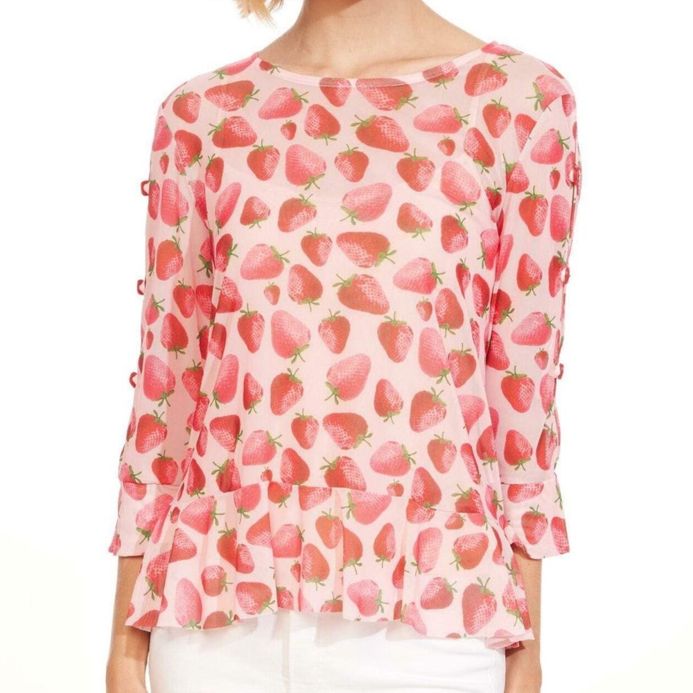 Eva Franco Anthropologie Black Pink Plaid Mesh Cut Out Sleeve Belinda Top Shirt - Picture 2 of 12